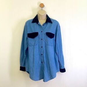 Balistik - Y2K Denim Button Up Long Sleeve Shirt With Black Velvet Size Small